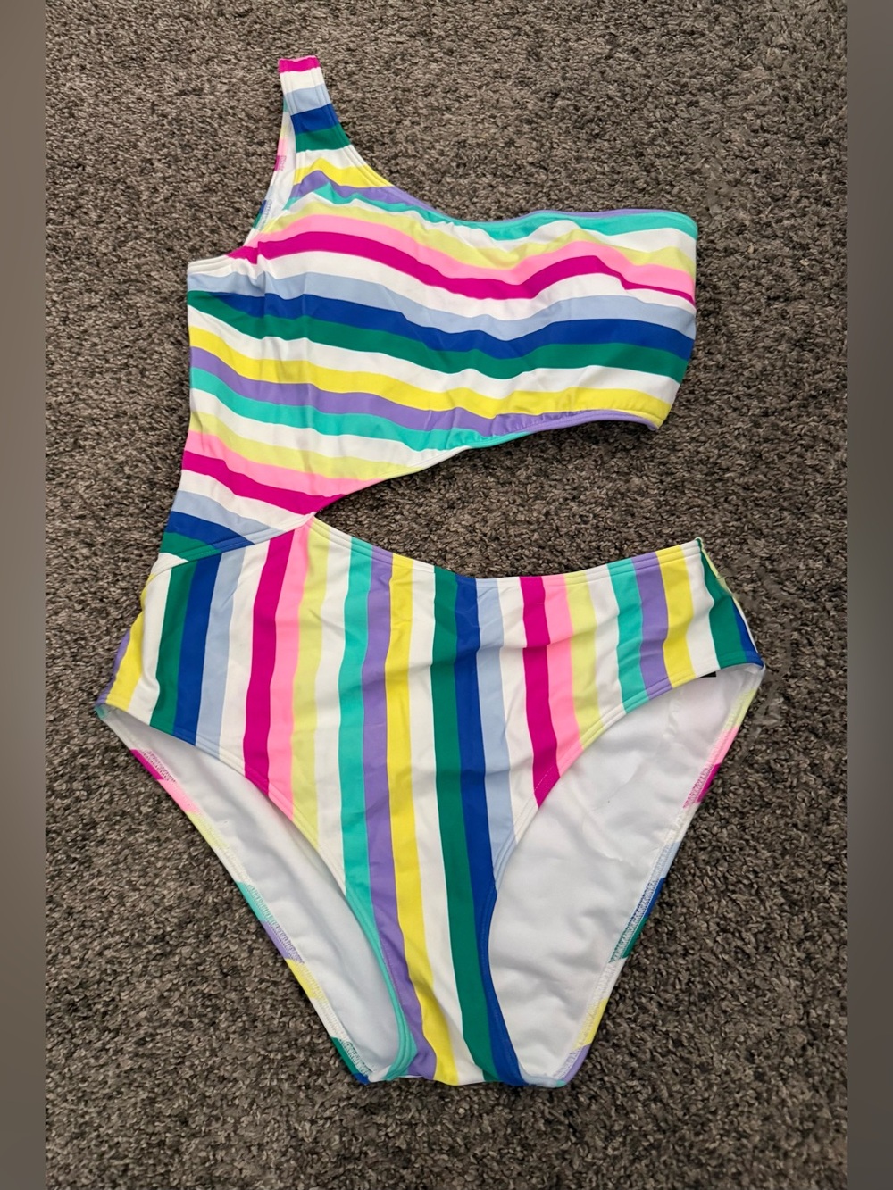 Women's One-Shoulder Cutout Stripe One-Piece Swimsuit in Multicolor
